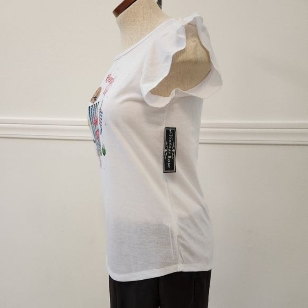 Vintage Rose Ruffle sleeve crew neck tshirt - Picture 9 of 12